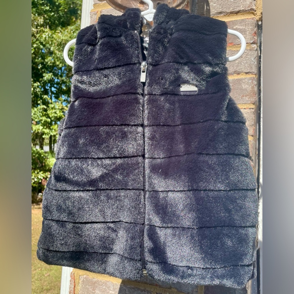 DKNY (Kid -Size 5) Shimmering Black Faux Fur Vest